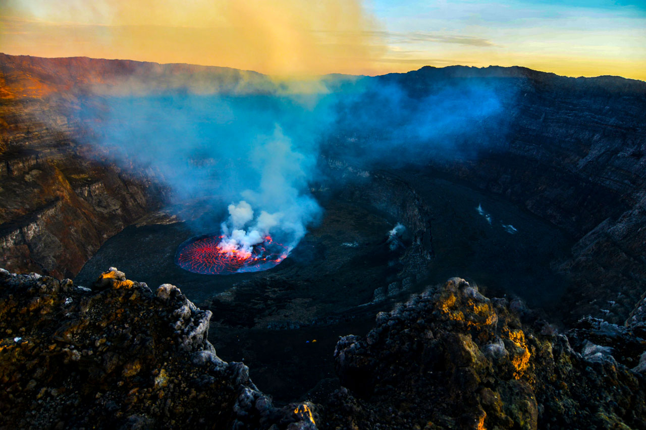 2 Days Mount Nyiragongo hiking safari to see the beautiful lava lake of Nyiragongo volcano containing the molten fire