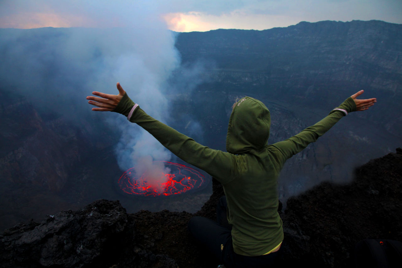 3 Days Mount Nyiragongo volcano hike to reach the summit and see the beautiful lava lake with red glow from the crusted lava